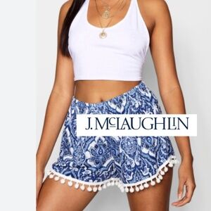 J. McLaughlin Catalina Blue/White pompom shorts, XS   GD1169